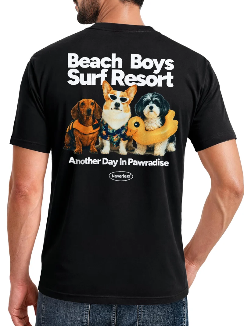 Herren T-Shirt Backprint - Design Beach Dogs - Baumwollshirt Männer Fashion Streetstyle Slim Fit