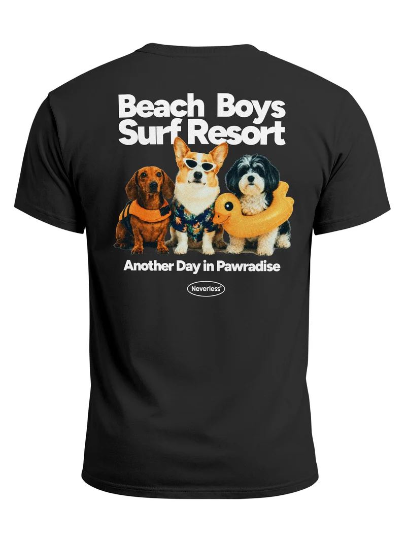 Herren T-Shirt Backprint - Design Beach Dogs - Baumwollshirt Männer Fashion Streetstyle Slim Fit