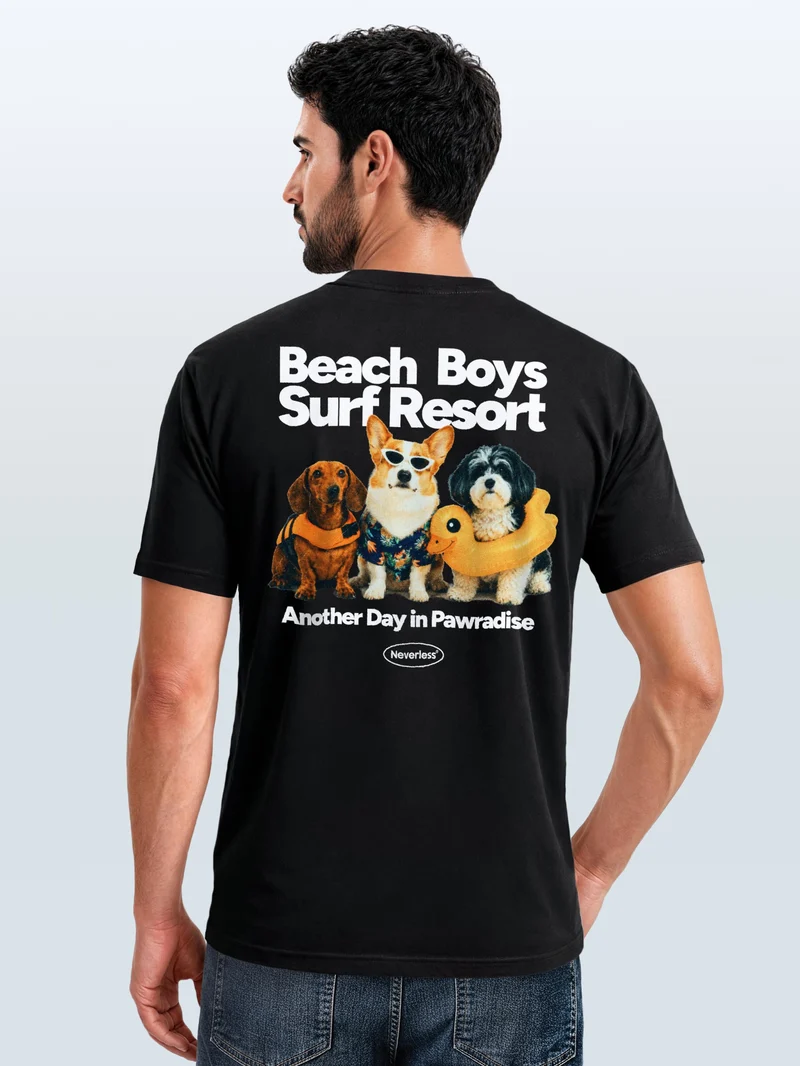 Herren T-Shirt Backprint - Design Beach Dogs - Baumwollshirt Männer Fashion Streetstyle Slim Fit