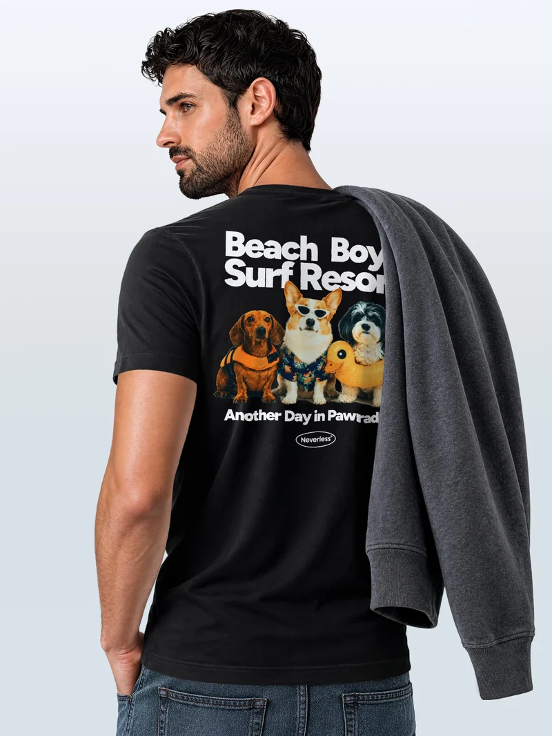 Herren T-Shirt Backprint - Design Beach Dogs - Baumwollshirt Männer Fashion Streetstyle Slim Fit