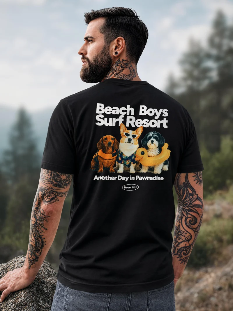 Herren T-Shirt Backprint - Design Beach Dogs - Baumwollshirt Männer Fashion Streetstyle Slim Fit