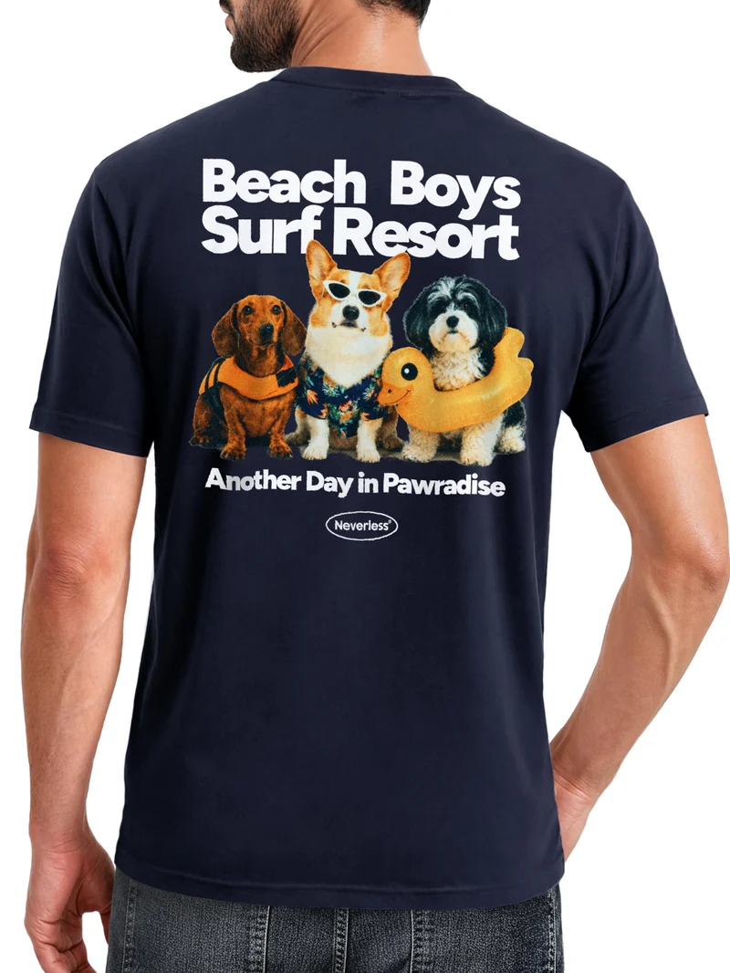 Herren T-Shirt Backprint - Design Beach Dogs - Baumwollshirt Männer Fashion Streetstyle Slim Fit