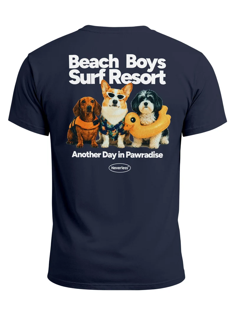 Herren T-Shirt Backprint - Design Beach Dogs - Baumwollshirt Männer Fashion Streetstyle Slim Fit