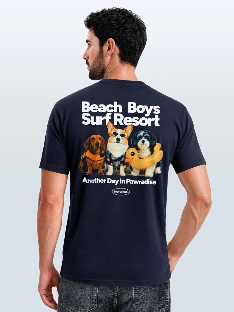 Herren T-Shirt Backprint - Design Beach Dogs - Baumwollshirt Männer Fashion Streetstyle Slim Fit