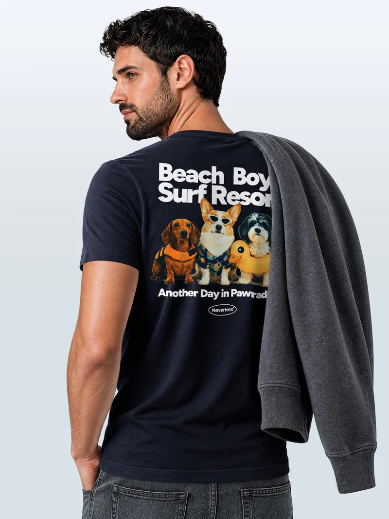 Herren T-Shirt Backprint - Design Beach Dogs - Baumwollshirt Männer Fashion Streetstyle Slim Fit