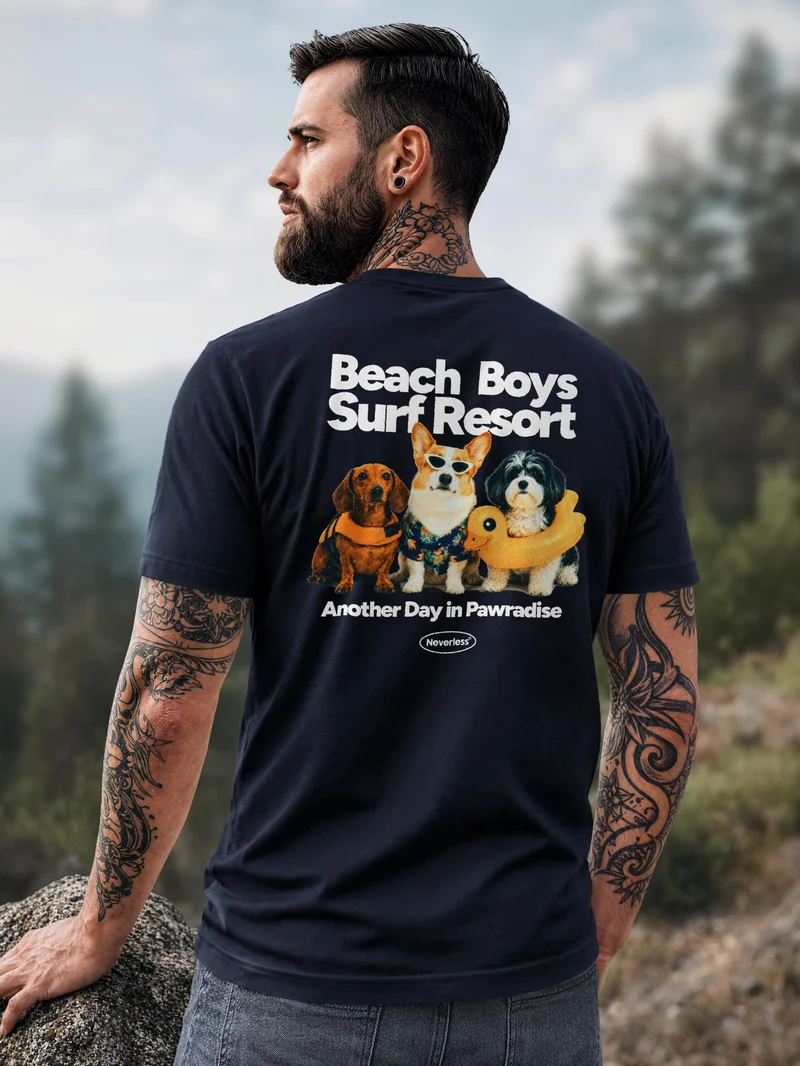 Herren T-Shirt Backprint - Design Beach Dogs - Baumwollshirt Männer Fashion Streetstyle Slim Fit