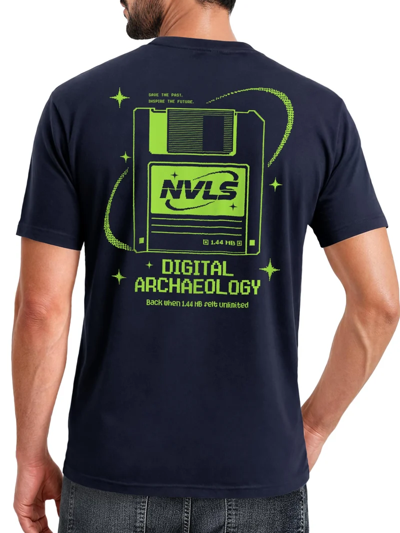 Herren T-Shirt Backprint - Design Digital Archaeology - Baumwollshirt Männer Fashion Streetstyle Slim Fit