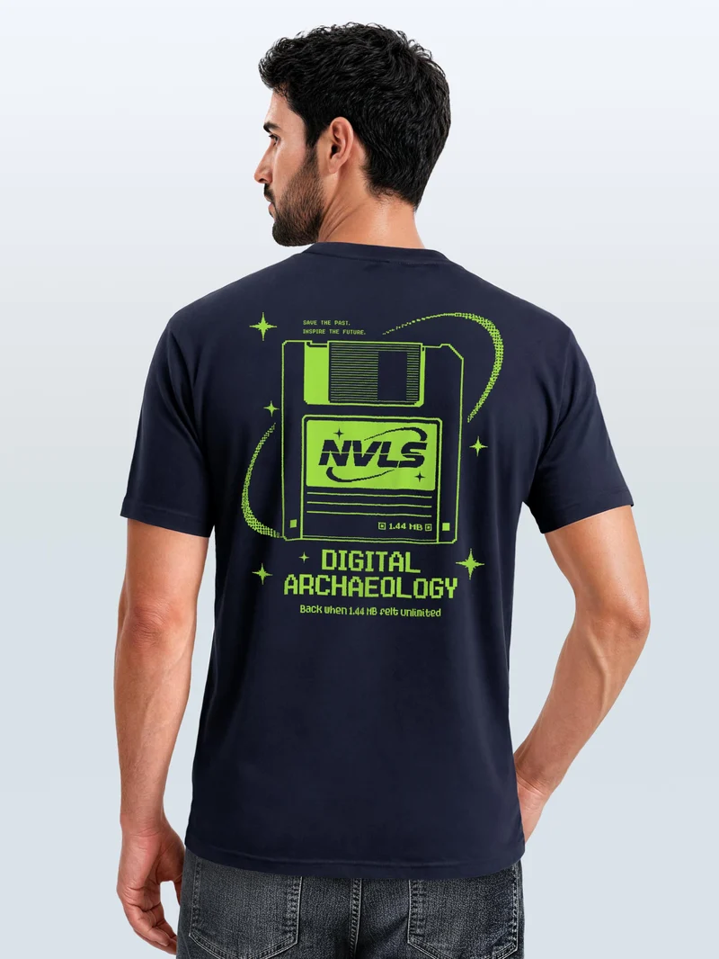 Herren T-Shirt Backprint - Design Digital Archaeology - Baumwollshirt Männer Fashion Streetstyle Slim Fit