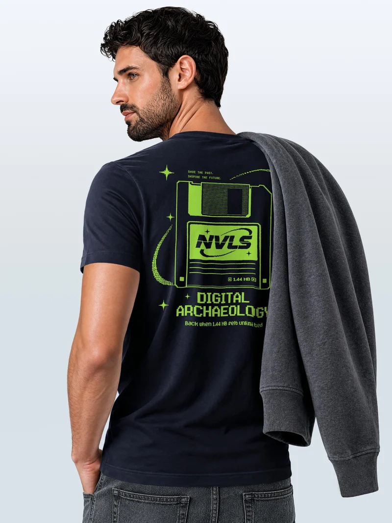 Herren T-Shirt Backprint - Design Digital Archaeology - Baumwollshirt Männer Fashion Streetstyle Slim Fit