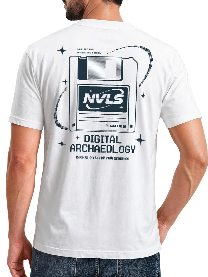 Herren T-Shirt Backprint - Design Digital Archaeology - Baumwollshirt Männer Fashion Streetstyle Slim Fit