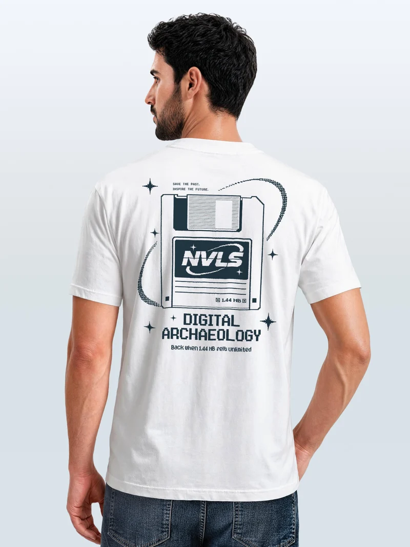 Herren T-Shirt Backprint - Design Digital Archaeology - Baumwollshirt Männer Fashion Streetstyle Slim Fit