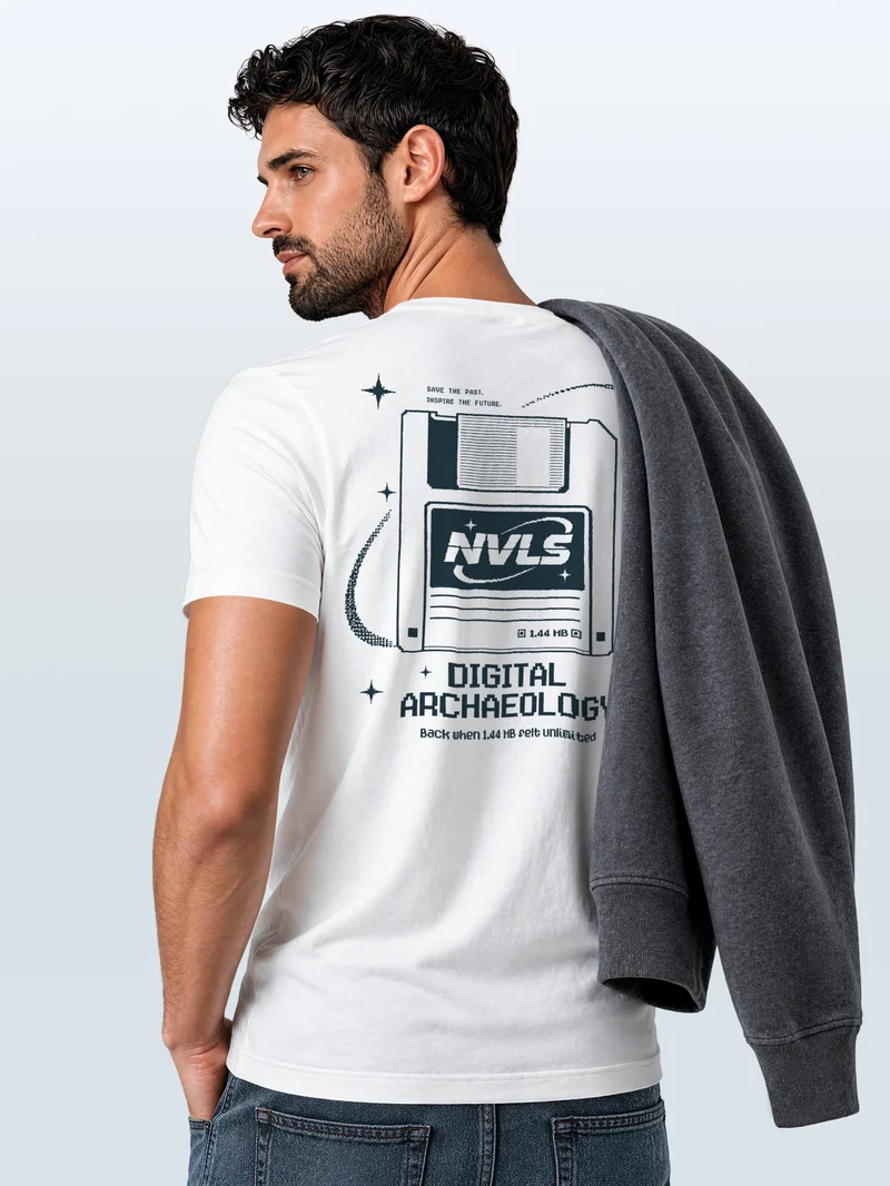 Herren T-Shirt Backprint - Design Digital Archaeology - Baumwollshirt Männer Fashion Streetstyle Slim Fit