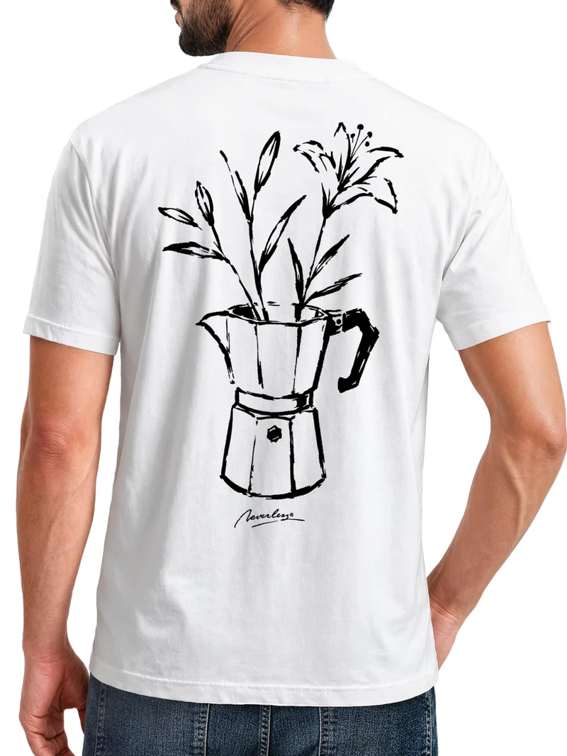 Herren T-Shirt Backprint - Design Mokka Flowers - Baumwollshirt Männer Fashion Streetstyle Slim Fit