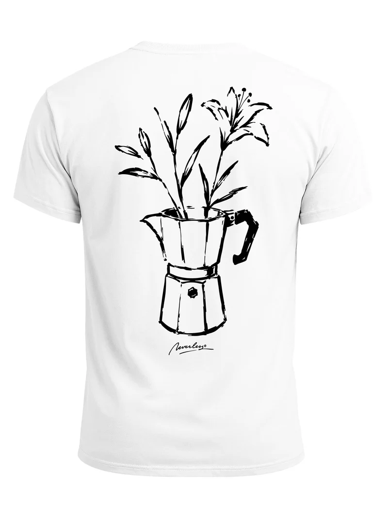 Herren T-Shirt Backprint - Design Mokka Flowers - Baumwollshirt Männer Fashion Streetstyle Slim Fit