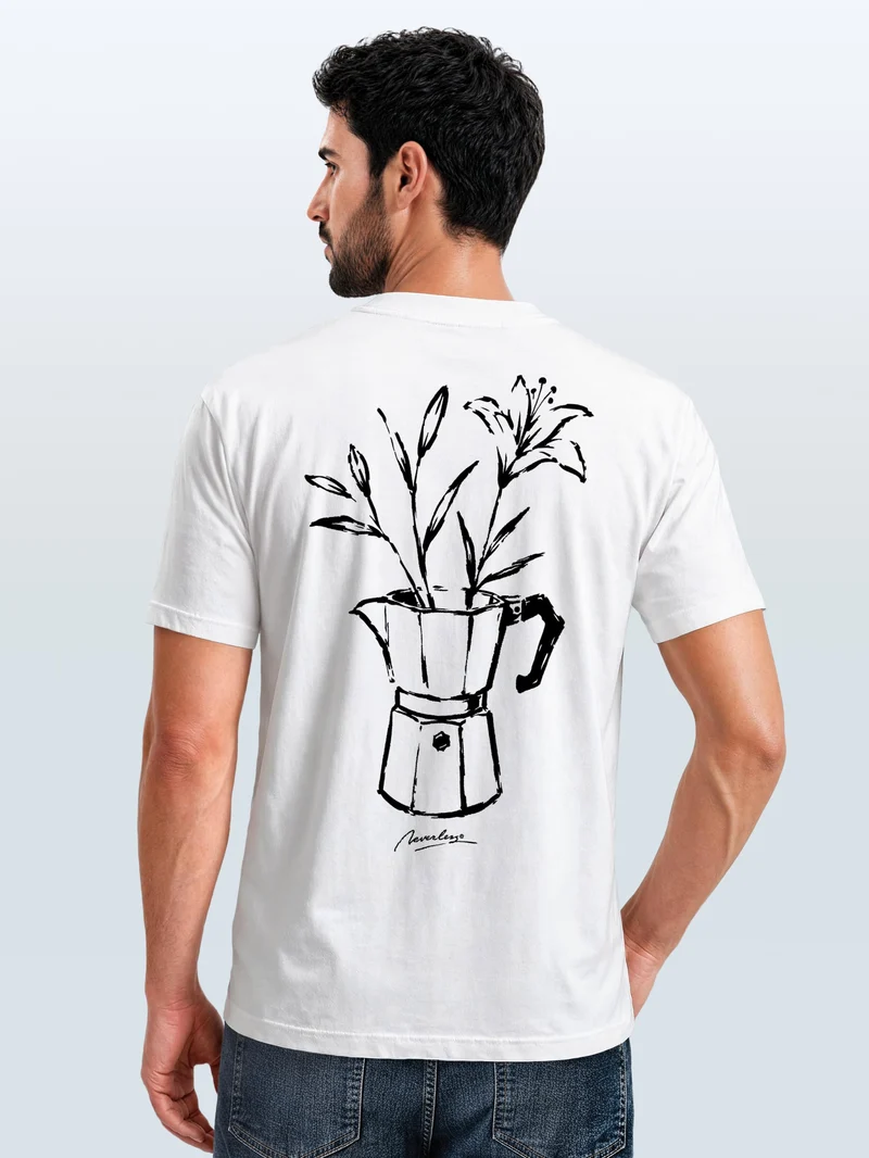 Herren T-Shirt Backprint - Design Mokka Flowers - Baumwollshirt Männer Fashion Streetstyle Slim Fit