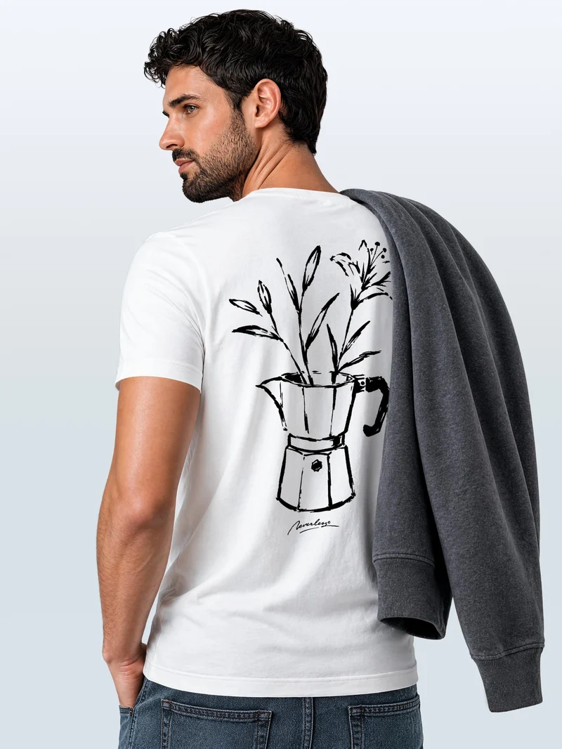 Herren T-Shirt Backprint - Design Mokka Flowers - Baumwollshirt Männer Fashion Streetstyle Slim Fit