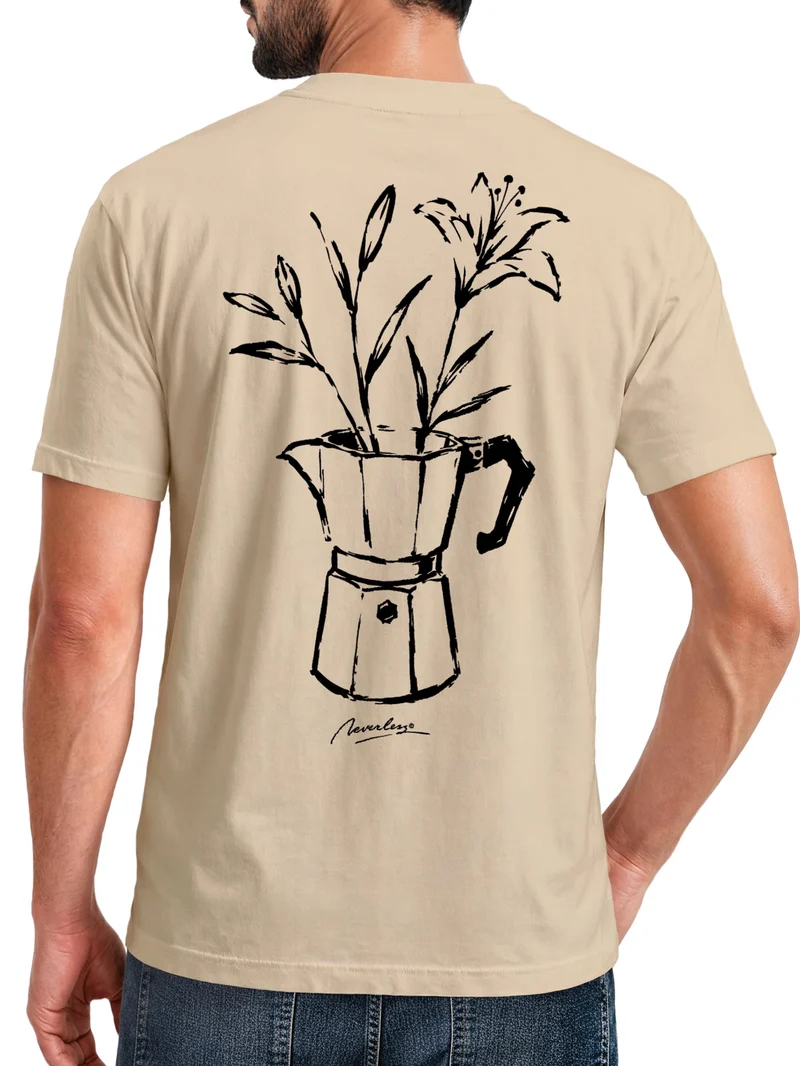Herren T-Shirt Backprint - Design Mokka Flowers - Baumwollshirt Männer Fashion Streetstyle Slim Fit