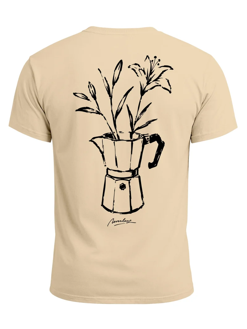 Herren T-Shirt Backprint - Design Mokka Flowers - Baumwollshirt Männer Fashion Streetstyle Slim Fit