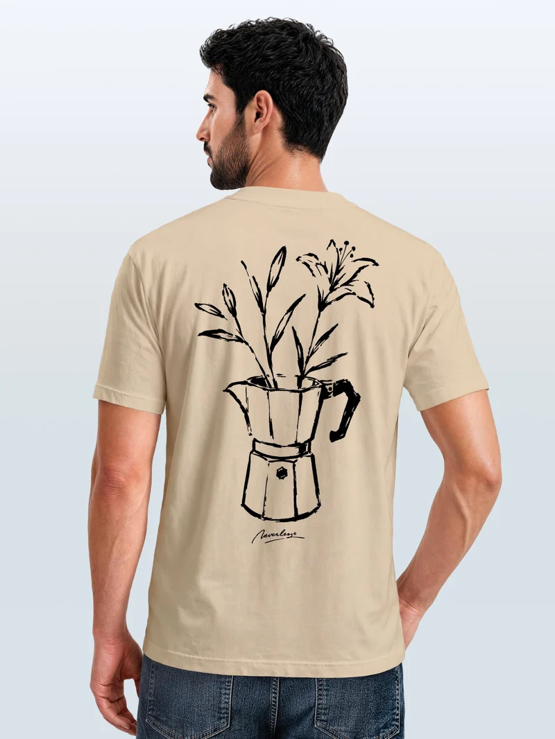 Herren T-Shirt Backprint - Design Mokka Flowers - Baumwollshirt Männer Fashion Streetstyle Slim Fit