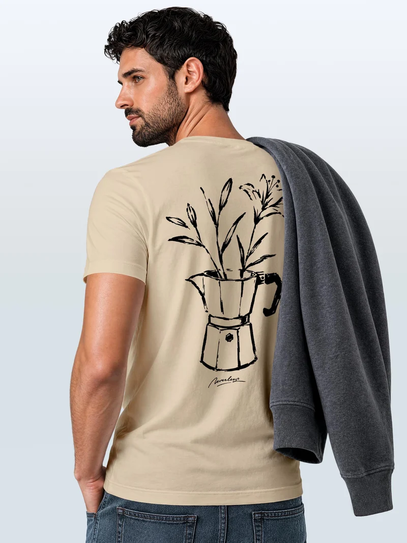Herren T-Shirt Backprint - Design Mokka Flowers - Baumwollshirt Männer Fashion Streetstyle Slim Fit