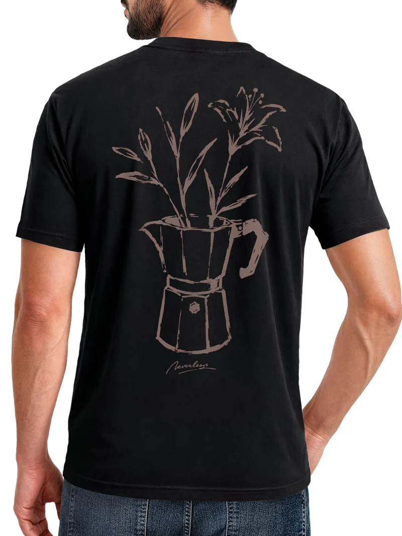 Herren T-Shirt Backprint - Design Mokka Flowers - Baumwollshirt Männer Fashion Streetstyle Slim Fit