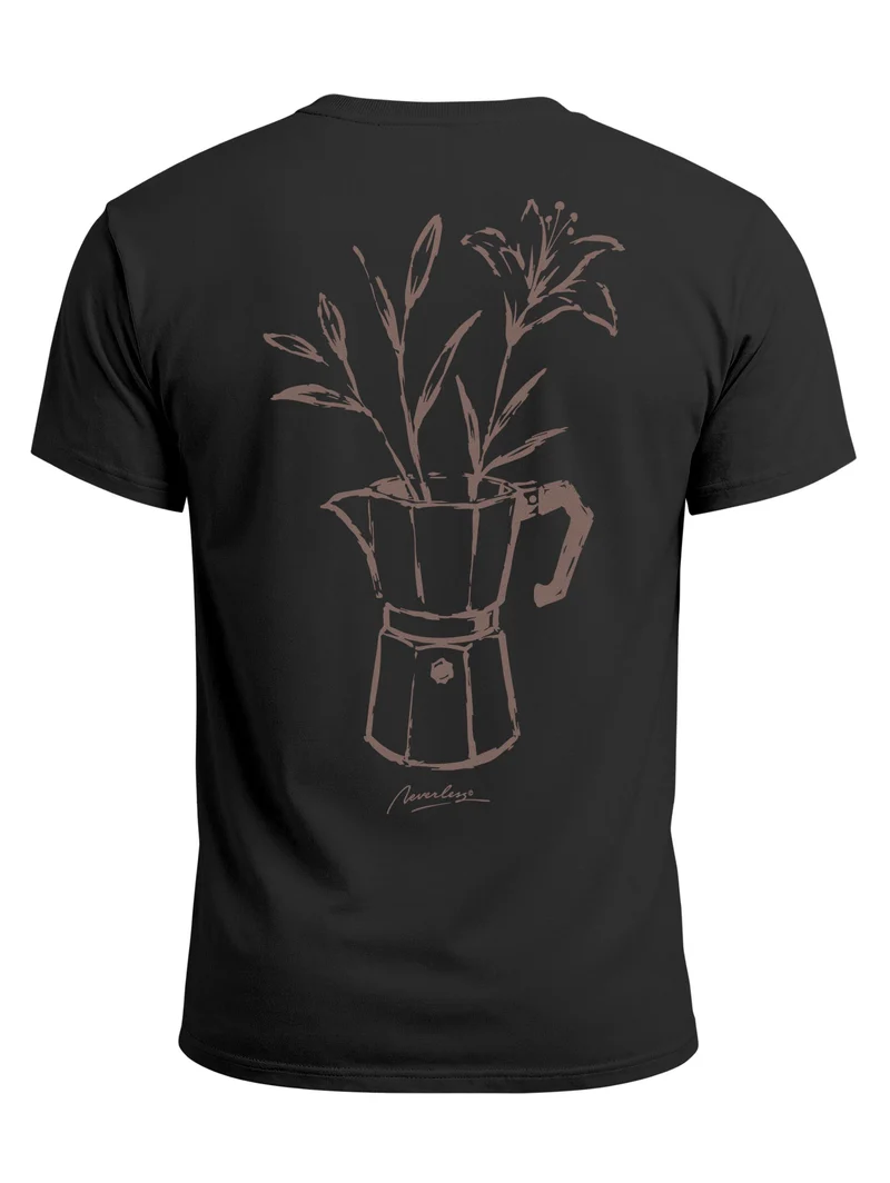 Herren T-Shirt Backprint - Design Mokka Flowers - Baumwollshirt Männer Fashion Streetstyle Slim Fit