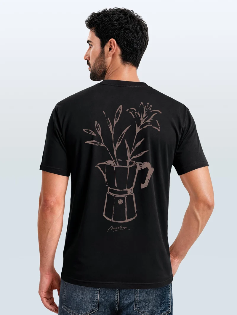 Herren T-Shirt Backprint - Design Mokka Flowers - Baumwollshirt Männer Fashion Streetstyle Slim Fit