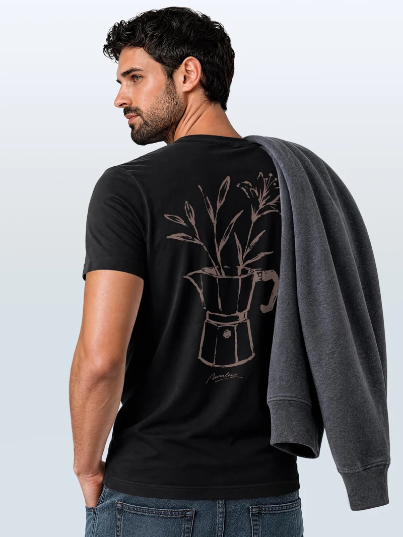 Herren T-Shirt Backprint - Design Mokka Flowers - Baumwollshirt Männer Fashion Streetstyle Slim Fit