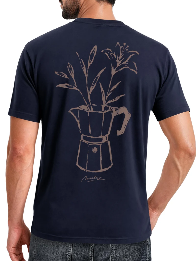 Herren T-Shirt Backprint - Design Mokka Flowers - Baumwollshirt Männer Fashion Streetstyle Slim Fit