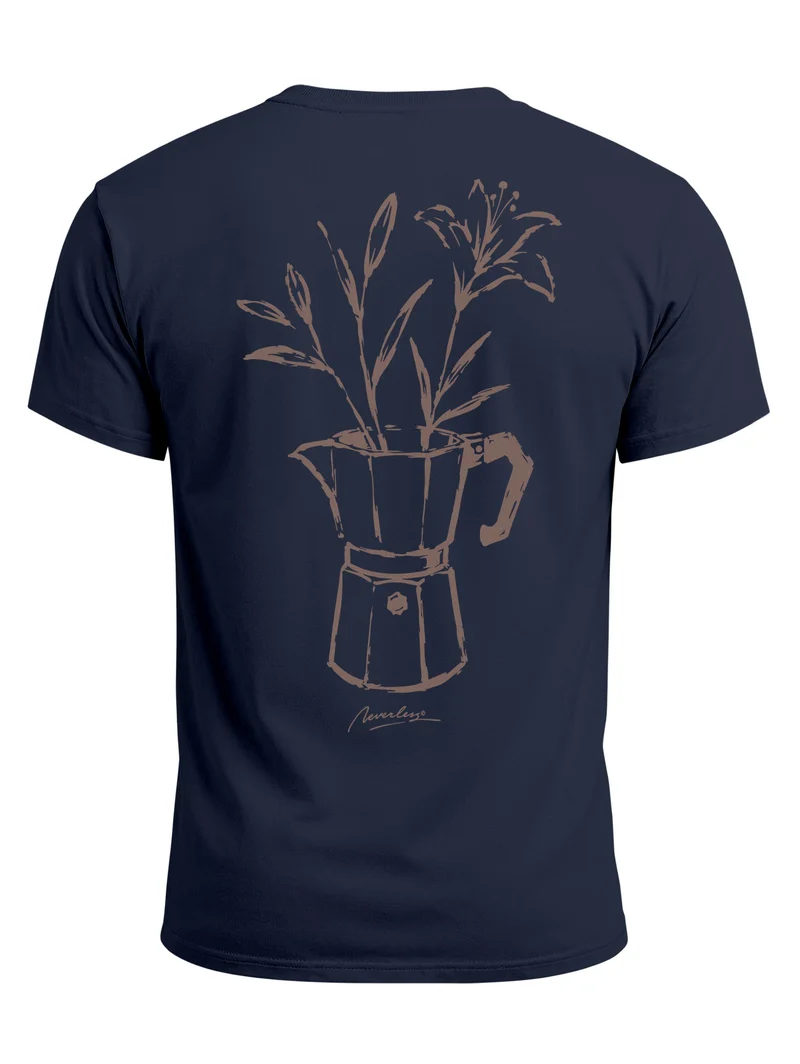 Herren T-Shirt Backprint - Design Mokka Flowers - Baumwollshirt Männer Fashion Streetstyle Slim Fit