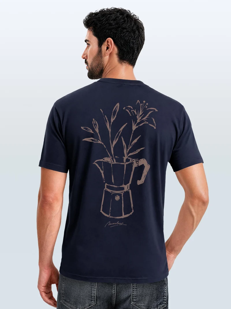 Herren T-Shirt Backprint - Design Mokka Flowers - Baumwollshirt Männer Fashion Streetstyle Slim Fit