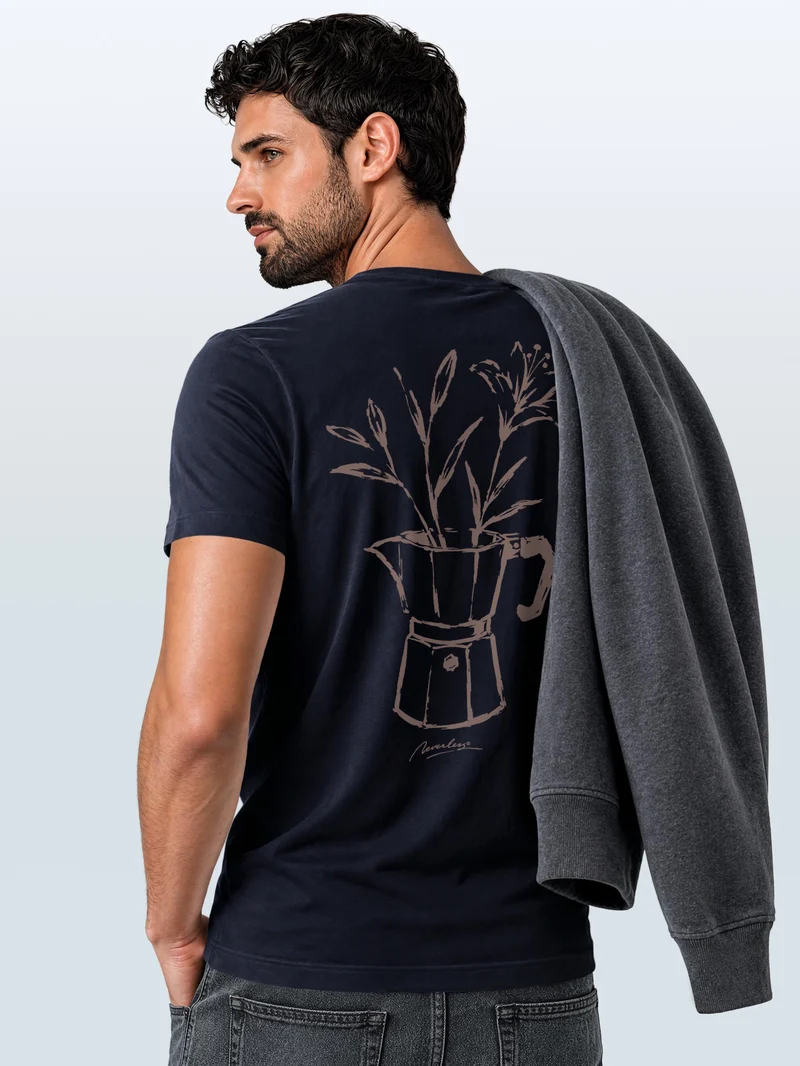 Herren T-Shirt Backprint - Design Mokka Flowers - Baumwollshirt Männer Fashion Streetstyle Slim Fit