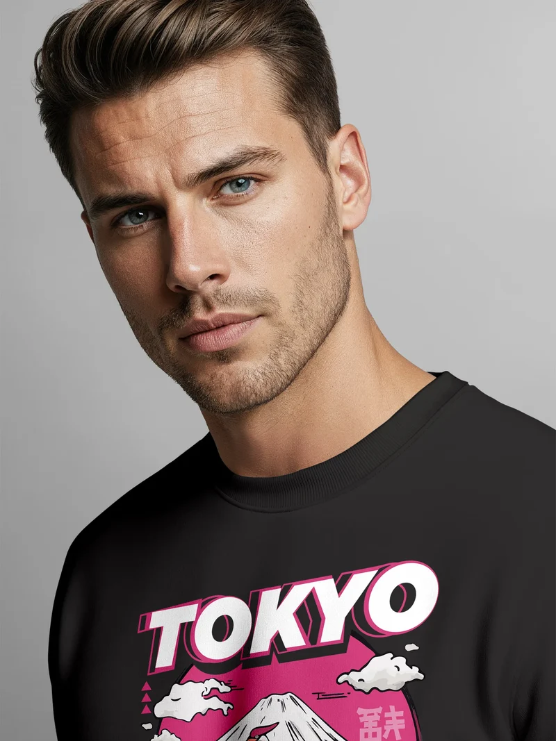 Sweatshirt Herren Frontprint Pullover mit Print Japan Tokyo Fuji Asia Urban Fashion Streetwear