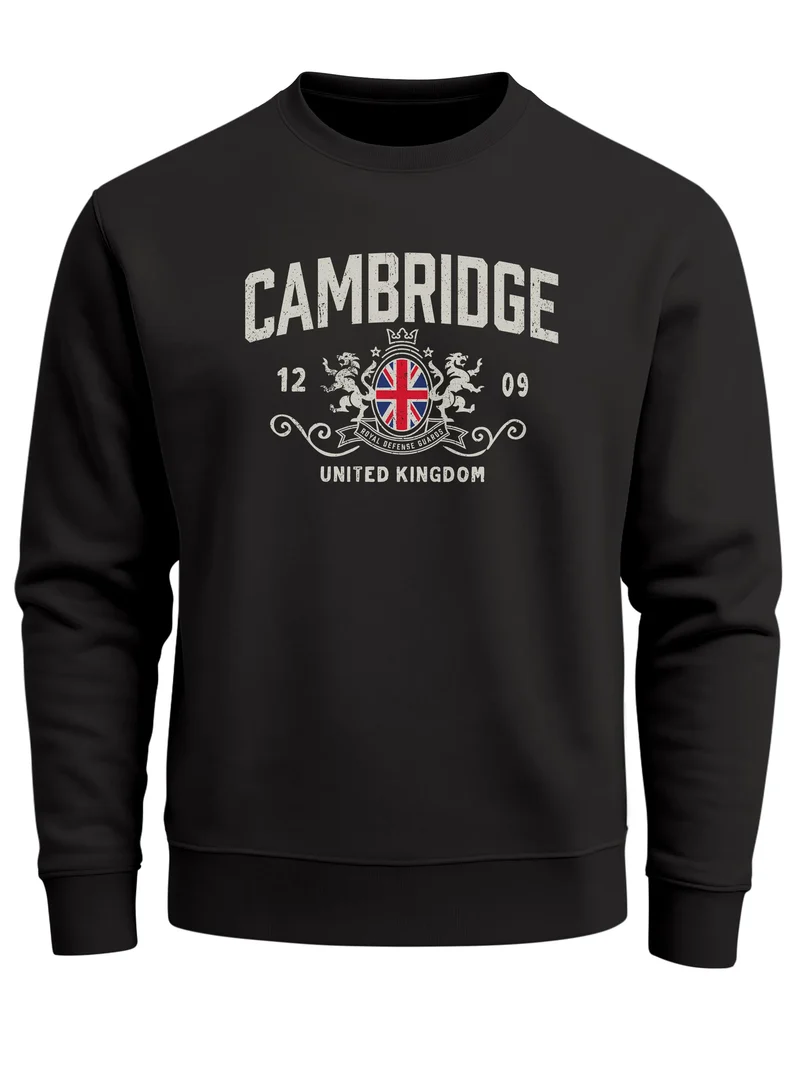 Sweatshirt Herren Frontprint Pullover mit Print mit UK Wappen Cambridge British Retro Style Fashion Streetwear