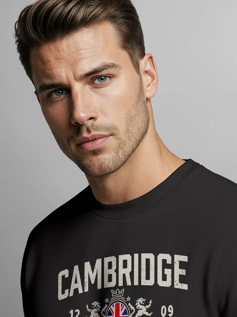 Sweatshirt Herren Frontprint Pullover mit Print mit UK Wappen Cambridge British Retro Style Fashion Streetwear