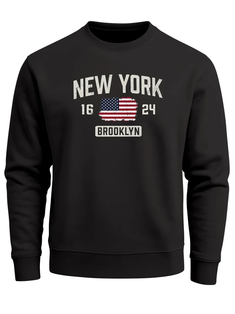 Sweatshirt Herren Frontprint Pullover mit Print Brooklyn College Design USA-Flagge Fashion Streetwear