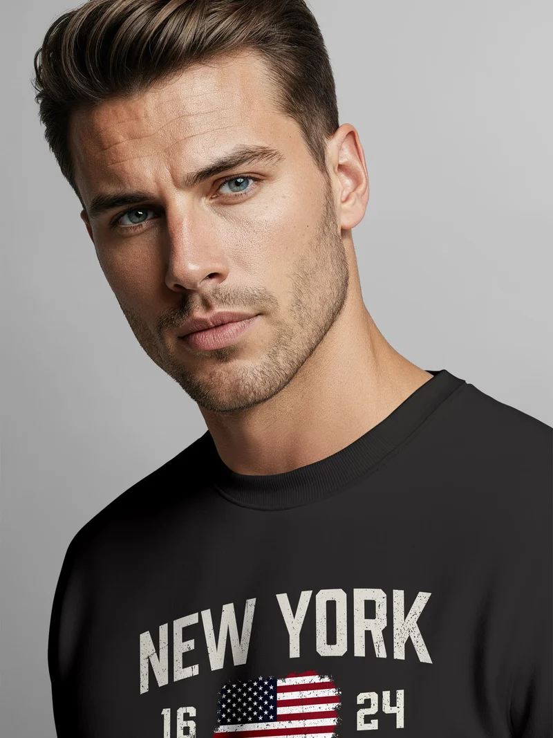 Sweatshirt Herren Frontprint Pullover mit Print Brooklyn College Design USA-Flagge Fashion Streetwear