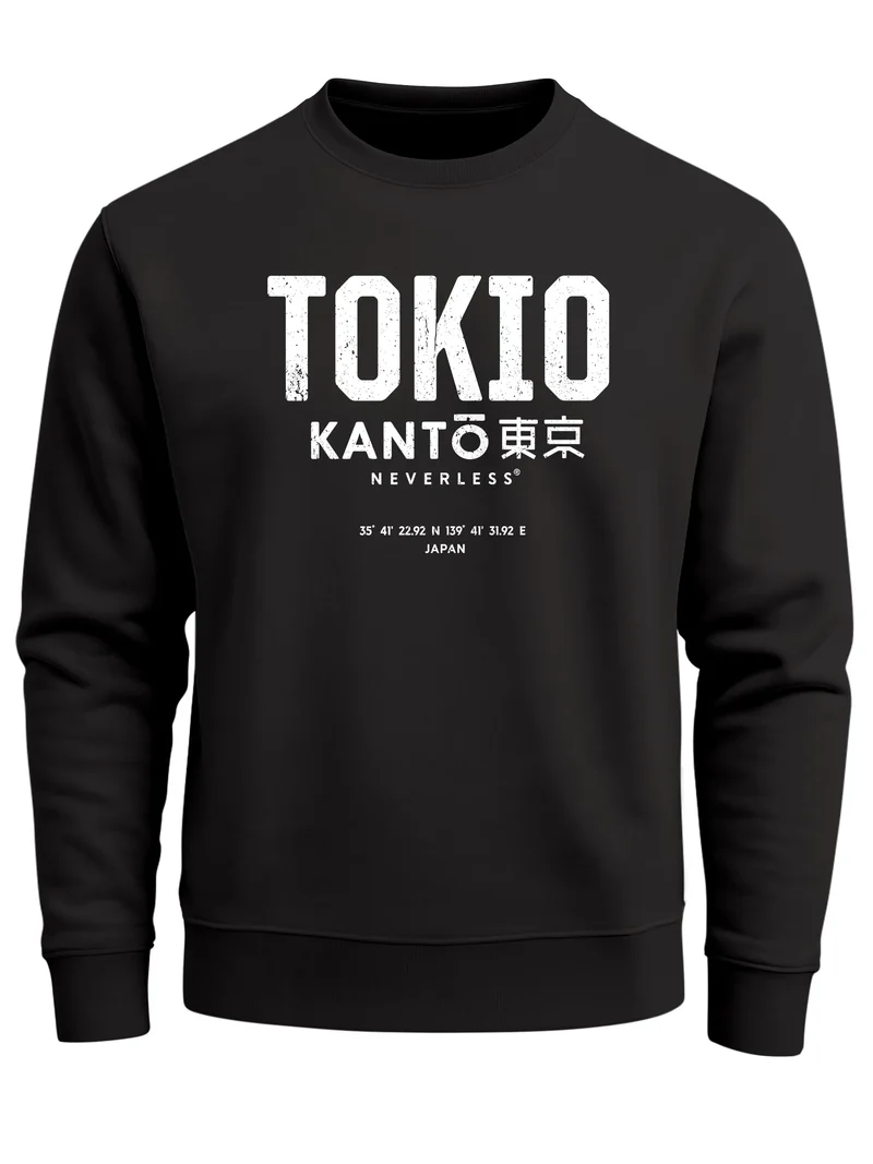 Sweatshirt Herren Frontprint Pullover mit Print Tokio Asia Fashion Streetwear Typographie Grafik Aufdruck