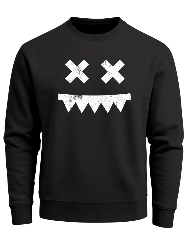 Sweatshirt Herren Frontprint Grunge Print Face Smile Pullover mit Print Fashion Streetwear