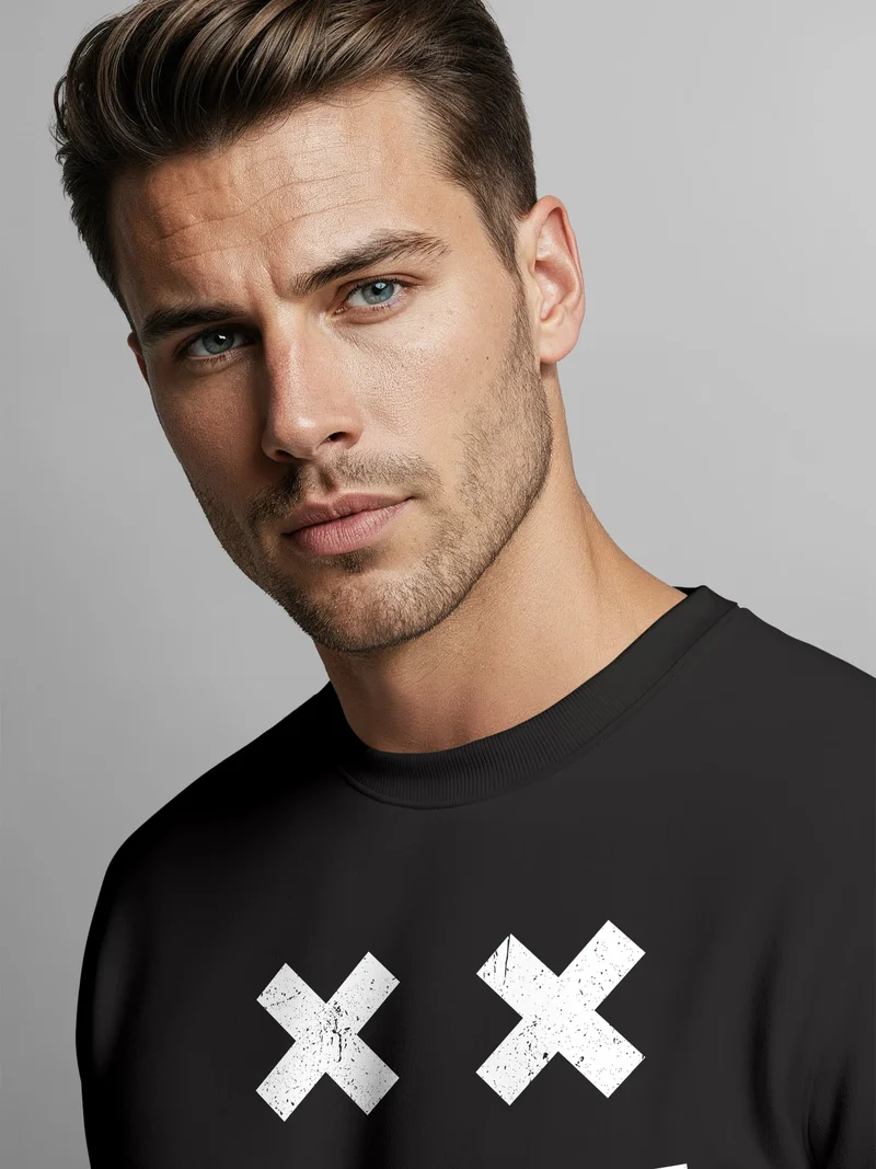 Sweatshirt Herren Frontprint Grunge Print Face Smile Pullover mit Print Fashion Streetwear