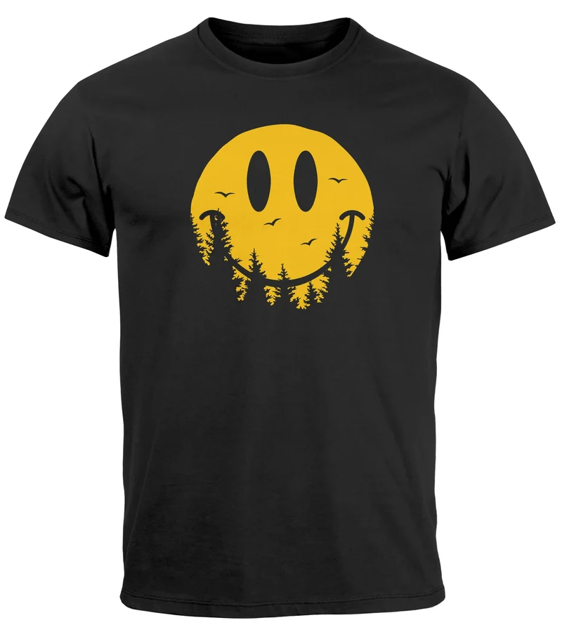 Herren T-Shirt Sommer Sonne Outdoor Motiv Lustig Smiling Face Wald Fashion Streetstyle