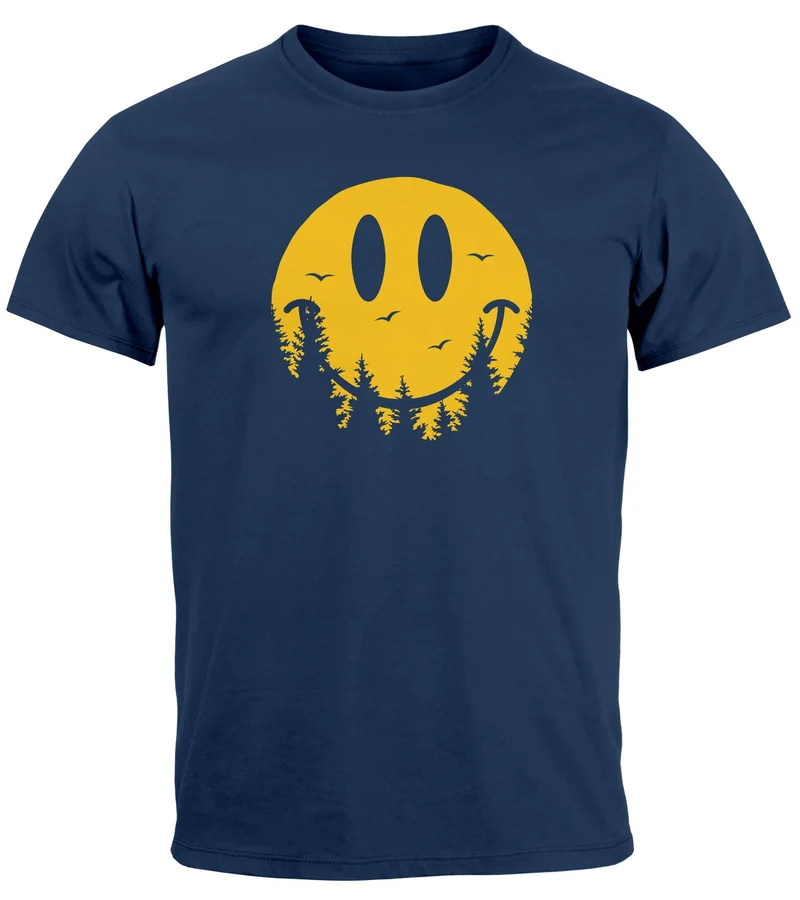 Herren T-Shirt Sommer Sonne Outdoor Motiv Lustig Smiling Face Wald Fashion Streetstyle