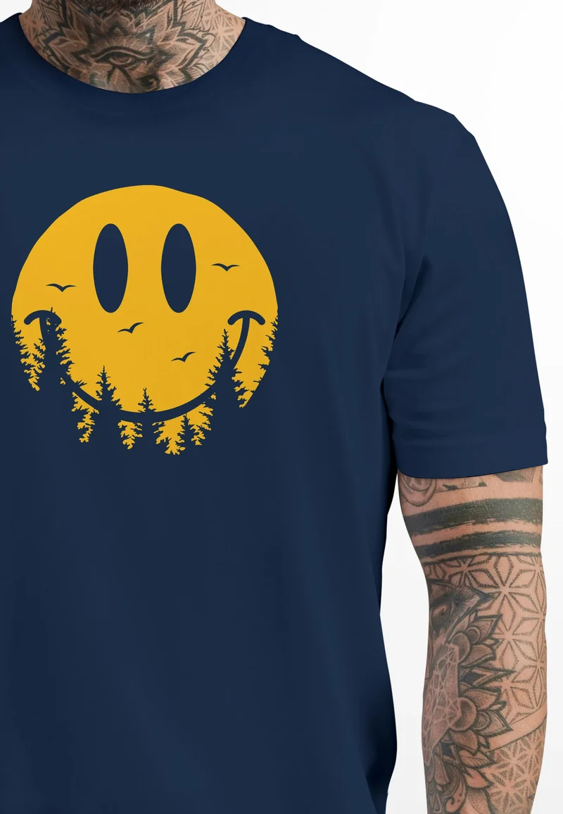 Herren T-Shirt Sommer Sonne Outdoor Motiv Lustig Smiling Face Wald Fashion Streetstyle
