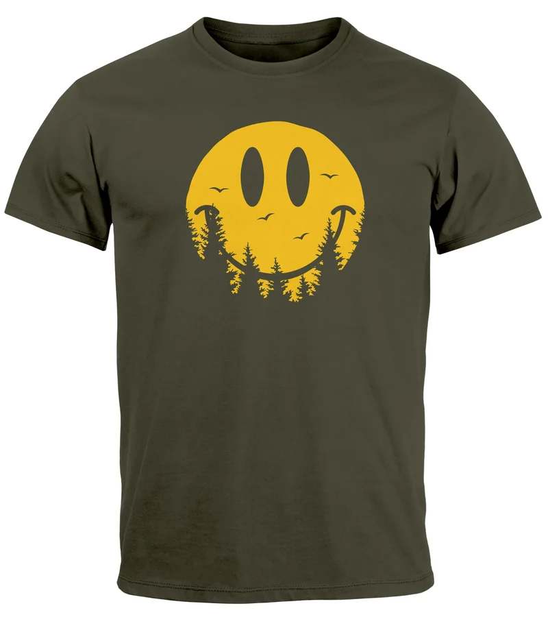Herren T-Shirt Sommer Sonne Outdoor Motiv Lustig Smiling Face Wald Fashion Streetstyle
