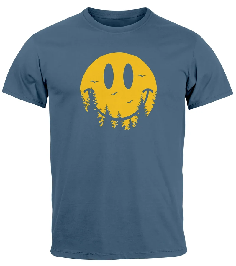 Herren T-Shirt Sommer Sonne Outdoor Motiv Lustig Smiling Face Wald Fashion Streetstyle