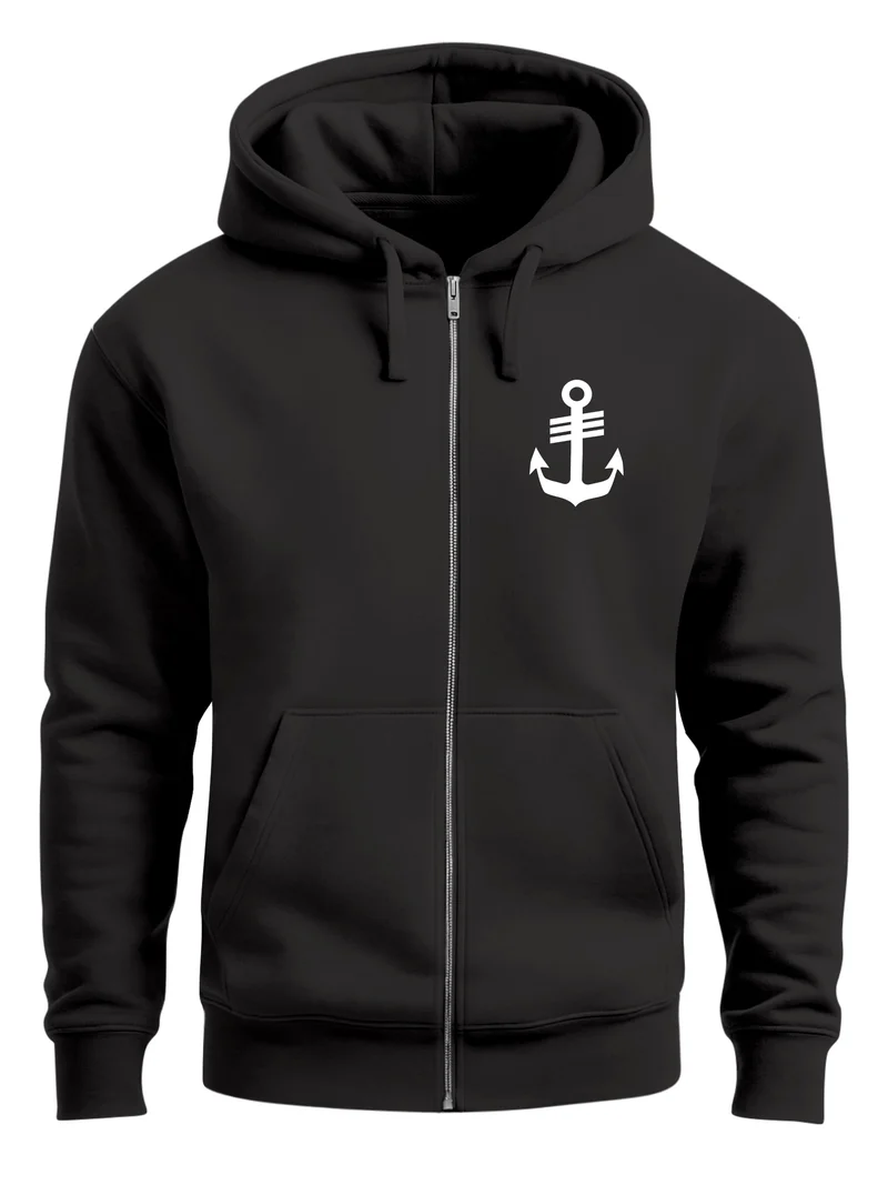 Herren Sweatjacke mit Kapuze Anker Print Motiv Logo Maritim Zipjacke Männer Fashion Streetstyle