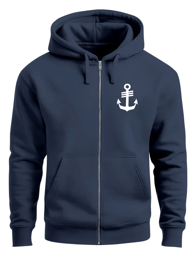 Herren Sweatjacke mit Kapuze Anker Print Motiv Logo Maritim Zipjacke Männer Fashion Streetstyle