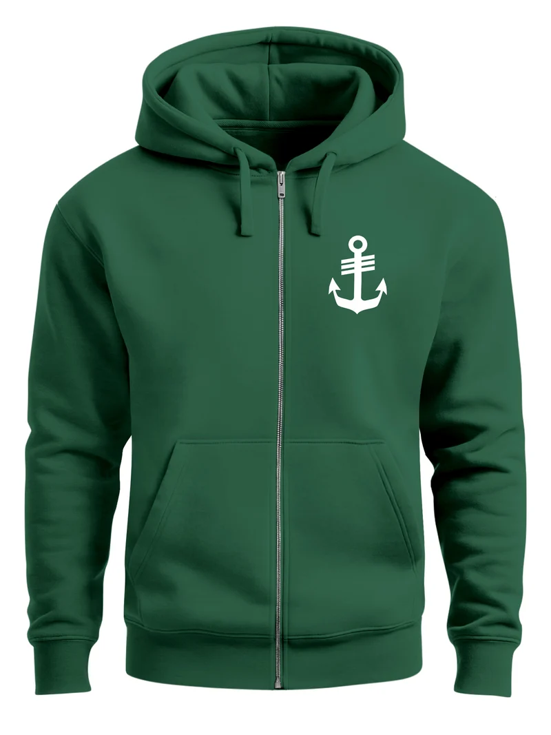 Herren Sweatjacke mit Kapuze Anker Print Motiv Logo Maritim Zipjacke Männer Fashion Streetstyle