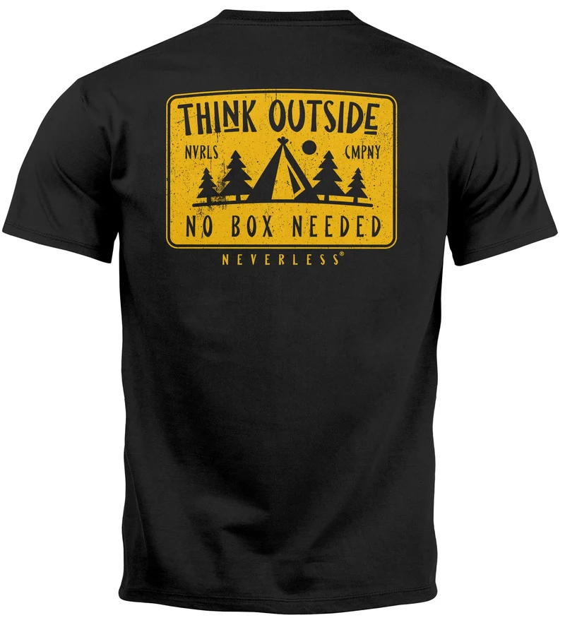 Herren T-Shirt Backprint SpuchThink Outside Rückenaufdruck Wald Outdoor Camping Männer Fashion Streetstyle