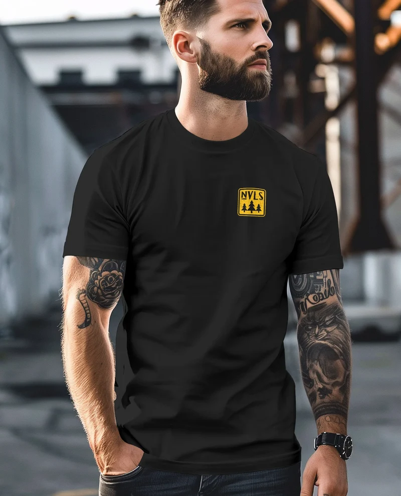 Herren T-Shirt Backprint SpuchThink Outside Rückenaufdruck Wald Outdoor Camping Männer Fashion Streetstyle